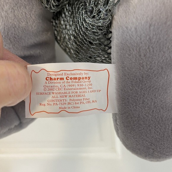 Vintage Chuck E Cheese Mesh Adjustable Gray Blue Backpack Bag Plush Prize 2002 - Picture 11 of 11